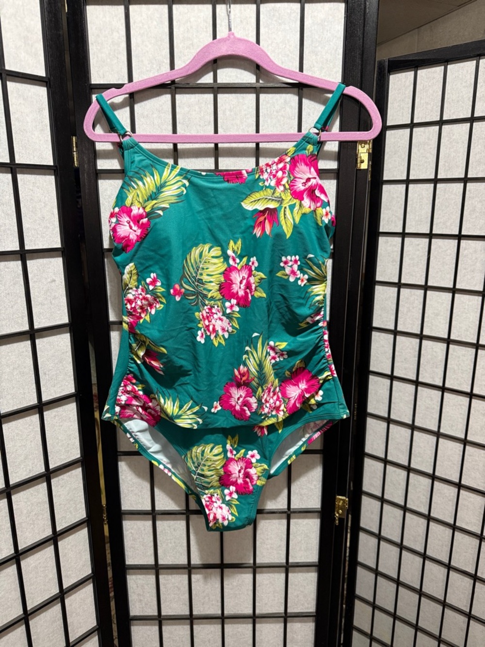 Kona Sol Emerald Green Tropical Floral One-Piece Swimsuit